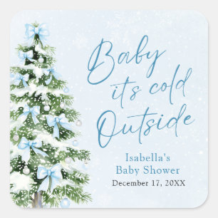 Blue Bows Jongen Baby It's Cold Outside Baby Showe Vierkante Sticker