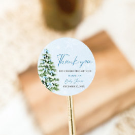 Blue Bows Kerstboom Meisje Winter Baby shower Ronde Sticker