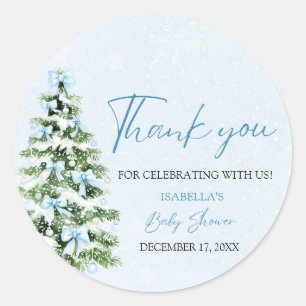 Blue Bows Kerstboom Meisje Winter Baby shower Ronde Sticker