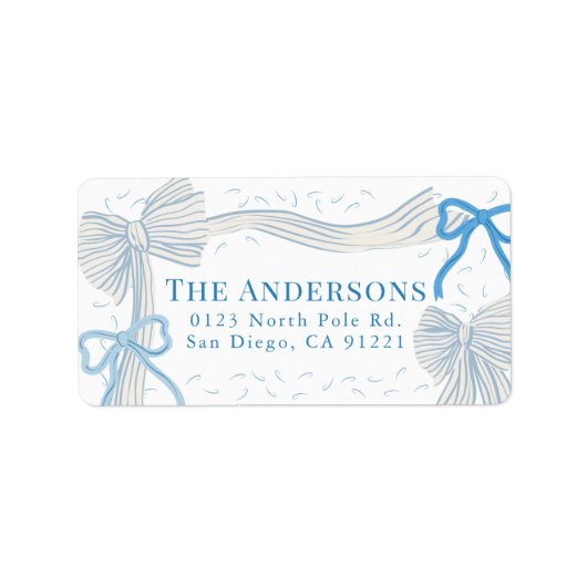 Blue Bows Kerstvakantie Retouradres Etiket (Voorkant)