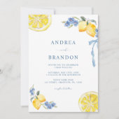 Blue Bows & Lemons Italian QR Code Wedding Kaart (Voorkant)