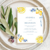 Blue Bows & Lemons Italian QR Code Wedding Kaart