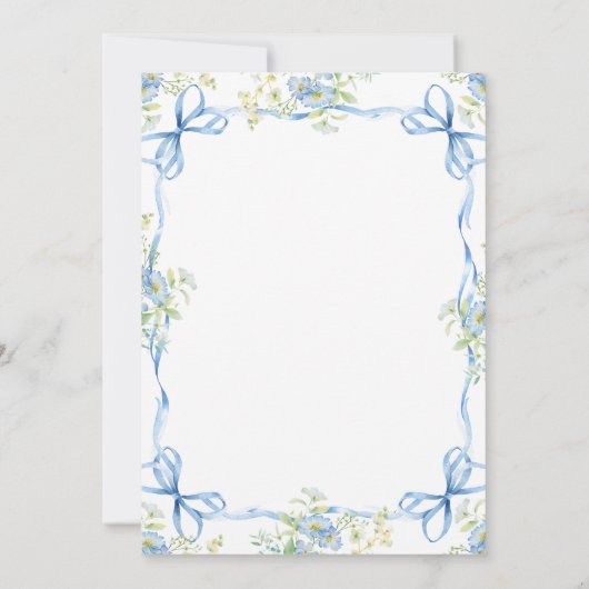 Blue Bows linten & Bloemen Lijst bruiloft Kaart (Achterkant)