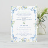 Blue Bows Ribbons & Floral Lijst Baby shower Kaart (Staand voorkant)