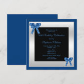  Blue Bows & Silver Framed Verjaardag Kaart (Voorkant / Achterkant)