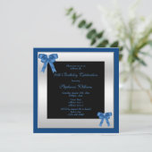  Blue Bows & Silver Framed Verjaardag Kaart (Staand voorkant)