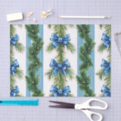 BLUE BOWS STRIPES & GREEN GARLAND TISSUEPAPIER (Craft)