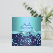 Blue Bows & Swirl Quinceañera uitnodiging (Staand voorkant)