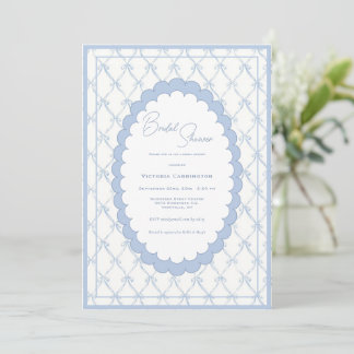 Blue Bows Vintage Bridal Shower Invitation Kaart