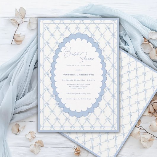 Blue Bows Vintage Bridal Shower Invitation Kaart
