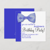 Blue BowTie Birthday Uitnodiging (Voorkant / Achterkant)