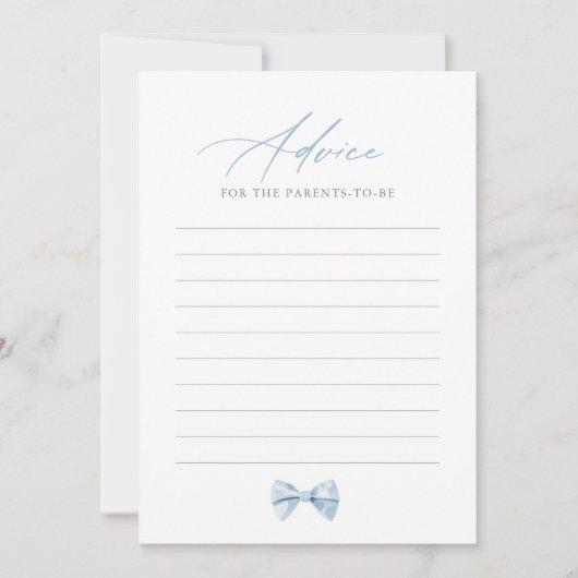 Blue Bowtie Boy Baby shower Advies Kaart (Voorkant)