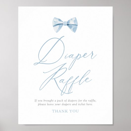 Blue Bowtie Boy Baby shower Luier Raffle Sign Poster (Voorkant)