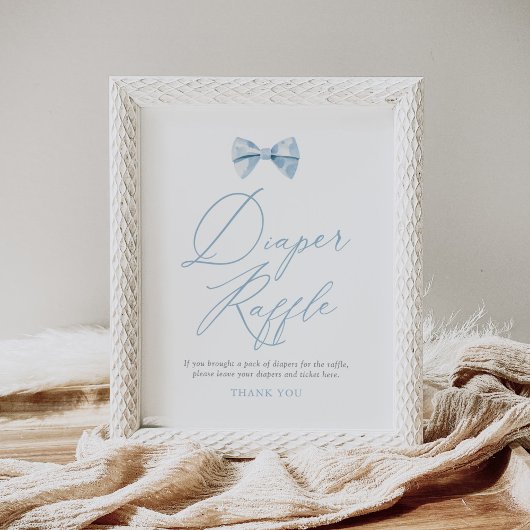 Blue Bowtie Boy Baby shower Luier Raffle Sign Poster