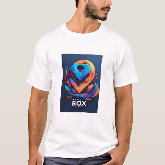 Blue Box Design Wit Katoenen T-shirt (Voorkant)