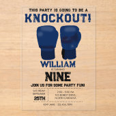 Blue Boxing Handschoenen Kids Verjaardagsfeest Kno Acryl Uitnodigingen (Voorkant)