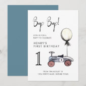 Blue Boy 1st Birthday  Race Car Kaart (Voorkant / Achterkant)