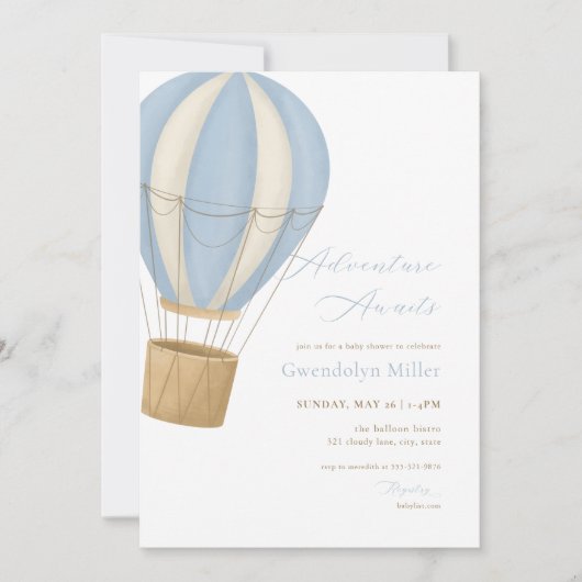 Blue Boy Adventure wacht op Baby shower uitnodigin Kaart (Voorkant)