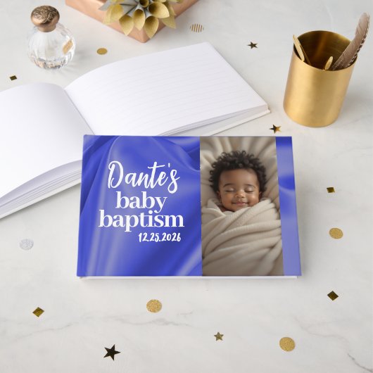Blue Boy Baby Baptism Christening Guest Book Gastenboek (Voorkant open)