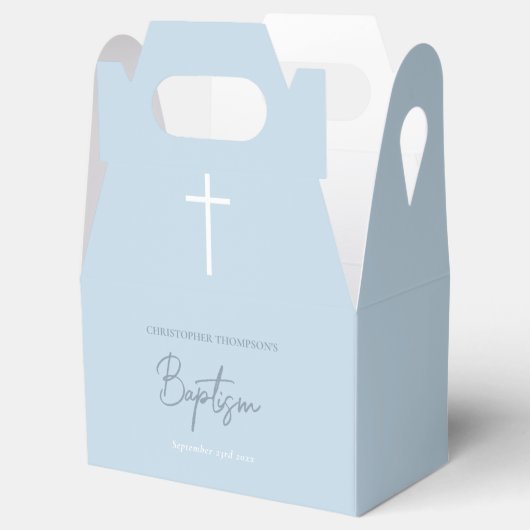 Blue Boy Baby Calligraphy Baptisme Bedankdoosjes (Geopend)