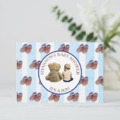 Blue Boy Baby en Teddy Bear Baby shower Kaart (Staand voorkant)