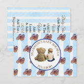 Blue Boy Baby en Teddy Bear Baby shower Kaart (Voorkant / Achterkant)