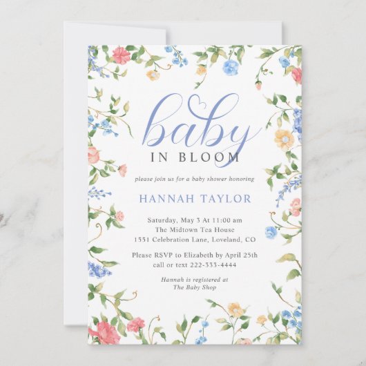 Blue Boy Baby in Bloom Baby shower Kaart (Voorkant)