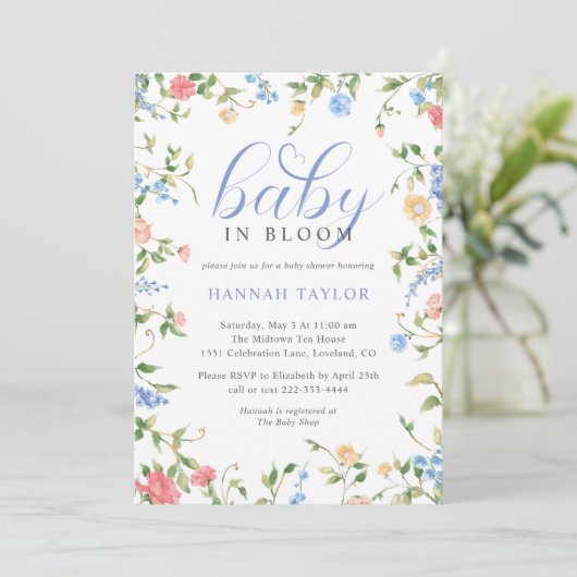 Blue Boy Baby in Bloom Baby shower Kaart (Staand voorkant)