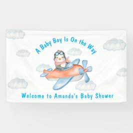Blue Boy Baby shower Airplane Penguin Banner