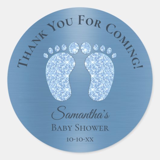 Blue Boy Baby shower Baby Feet Dank je Ronde Sticker (Voorkant)