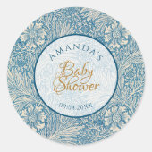 Blue Boy Baby shower Bloemen Script Marigold Morri Ronde Sticker (Voorkant)