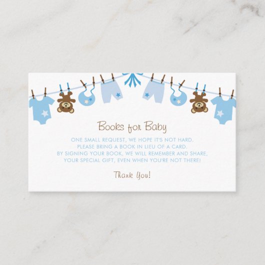Blue Boy Baby shower Books for Baby Informatiekaartje (Voorkant)