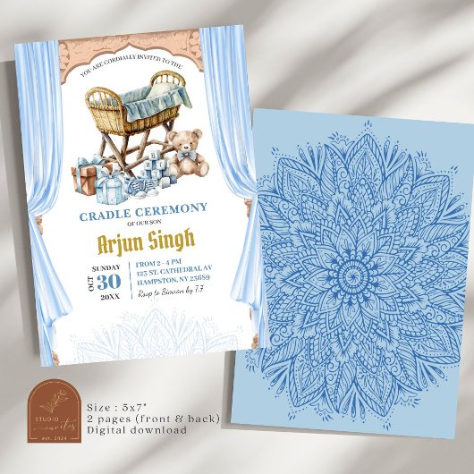 Blue Boy Baby shower Cradle Ceremony Kaart