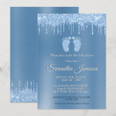 Blue Boy Baby shower Glitter Drip Baby Feet Invita Kaart (Voorkant / Achterkant)