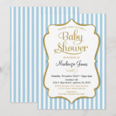 Blue Boy Baby shower Invitation Elegant Stripes Kaart (Voorkant / Achterkant)