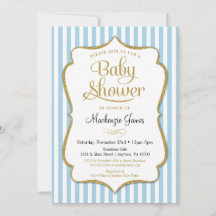 Blue Boy Baby shower Invitation Elegant Stripes