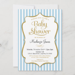 Blue Boy Baby shower Invitation Elegant Stripes Kaart