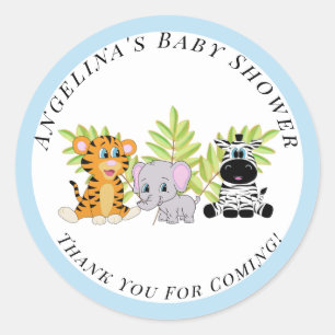 Blue Boy Baby shower Safari Oerwoud Dieren Ronde Sticker