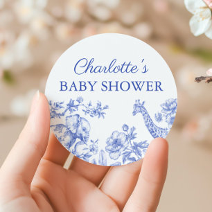 Blue Boy Baby shower Safari Toile de Jouy Ronde Sticker