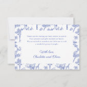 Blue Boy Baby shower Toile Safari Dank u kaart (Achterkant)