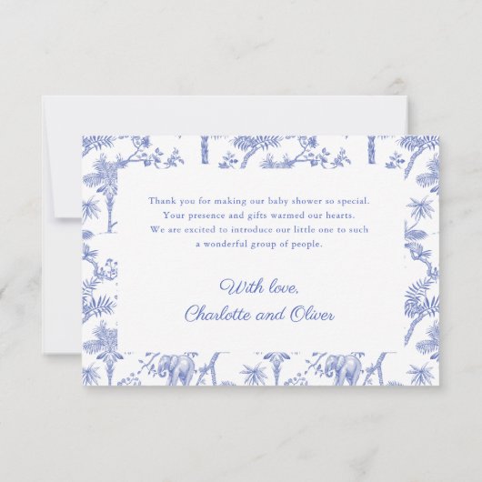 Blue Boy Baby shower Toile Safari Dank u kaart (Achterkant)