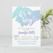 Blue Boy Baby shower Uitnodiging (Staand voorkant)