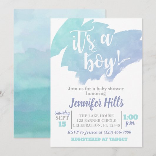 Blue Boy Baby shower Uitnodiging (Voorkant / Achterkant)