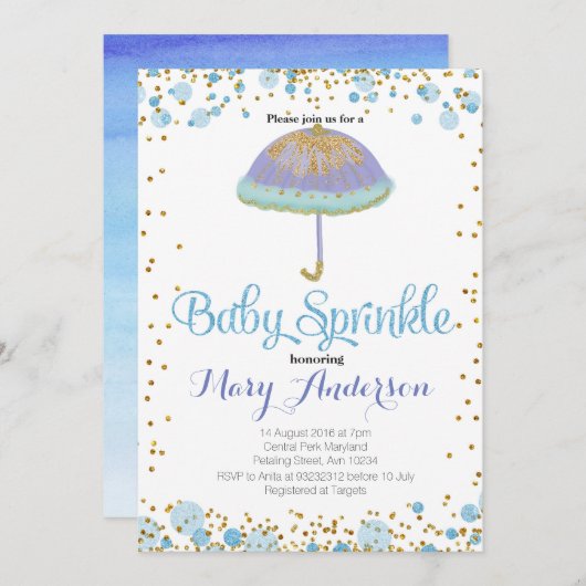 BLUE BOY Baby Sprinkle Invitation Kaart (Voorkant / Achterkant)