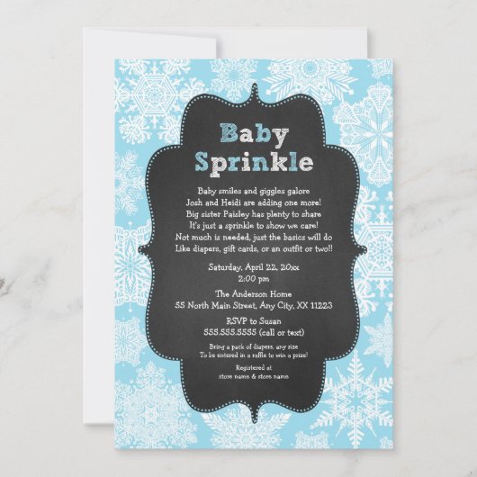 Blue Boy Baby Sprinkle sneeuwflake winter nodigt Kaart (Voorkant)