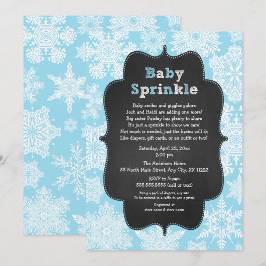 Blue Boy Baby Sprinkle sneeuwflake winter nodigt Kaart (Voorkant / Achterkant)