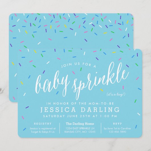 Blue Boy Baby Sprinkle-uitnodigingen Kaart (Voorkant / Achterkant)