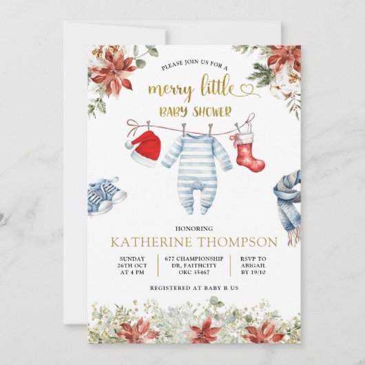 Blue Boy Babykleding Kerst Baby shower Kaart (Voorkant)