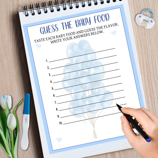 Blue Boy Balloon Food Guessing Baby shower spel (Blue Boy Balloon Food Guessing Baby Shower Game)