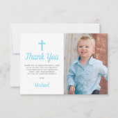 Blue Boy Baptism First Birthday Foto Dank je Bedankkaart (Voorkant)